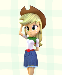 Size: 1581x1920 | Tagged: safe, artist:3d thread, artist:creatorofpony, applejack, equestria girls, /mlp/, 3d, 3d model, blender, clothes, cowboy hat, cowgirl, denim, denim skirt, hat, shirt, skirt, solo, stetson