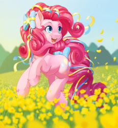 Size: 2000x2164 | Tagged: safe, artist:dstears, pinkie pie, earth pony, pony, cute, flower, happy, rainbow power, smiling, solo, starry eyes, unshorn fetlocks, wingding eyes