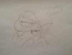 Size: 2046x1572 | Tagged: safe, apple bloom, applejack, earth pony, pony, crying, cute, sisters, snuggling, tears of joy, traditional art