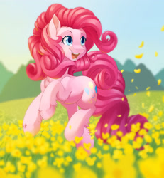 Size: 2000x2164 | Tagged: safe, artist:dstears, pinkie pie, earth pony, pony, cute, flower, happy, smiling, solo, unshorn fetlocks