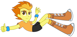 Size: 5873x2857 | Tagged: safe, artist:razethebeast, derpibooru import, spitfire, equestria girls, absurd resolution, boots, bracelet, canterlot high, clothes, equestria girls-ified, simple background, smiling, solo, thumbs up, transparent background, vector