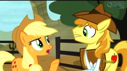 Size: 1073x601 | Tagged: safe, screencap, applejack, braeburn, earth pony, pony, appleoosa's most wanted, female, mare