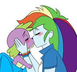 Size: 1400x1300 | Tagged: safe, anonymous artist, artist:php137, derpibooru import, rainbow dash, spike, dog, equestria girls, bestiality, female, fetish, interspecies, kissing, male, rainbowspike, shipping, simple background, spike the dog, straight, zoophilia