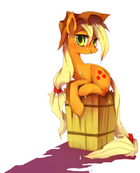 Size: 800x986 | Tagged: safe, artist:kolshica, applejack, earth pony, pony, appleoosa's most wanted, hay bale, solo, wet mane