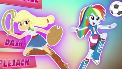 Size: 1265x720 | Tagged: safe, derpibooru import, screencap, applejack, rainbow dash, equestria girls, friendship games, cropped, intro, needs more jpeg