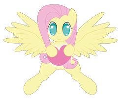 Size: 5163x4168 | Tagged: safe, artist:destinytails, fluttershy, pegasus, pony, absurd resolution, heart, heart eyes, holding, looking at you, simple, smiling, solo, spread wings, wingding eyes