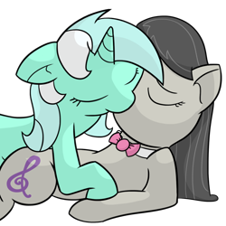 Size: 900x899 | Tagged: safe, artist:mickeymonster, lyra heartstrings, octavia melody, earth pony, pony, unicorn, female, kissing, lesbian, octyra, shipping