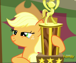 Size: 1200x1000 | Tagged: safe, screencap, applejack, earth pony, pony, appleoosa's most wanted, solo, tears of joy, trophy