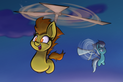 Size: 1280x853 | Tagged: safe, artist:heir-of-rick, derpibooru import, fleetfoot, spitfire, amputee, limbless, propeller, wat