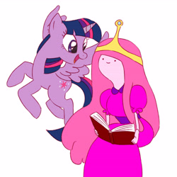 Size: 4724x4724 | Tagged: safe, artist:daikoku, derpibooru import, twilight sparkle, twilight sparkle (alicorn), alicorn, pony, absurd resolution, adventure time, book, bookworm, crossover, female, mare, pixiv, princess bubblegum