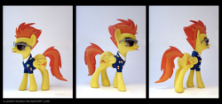 Size: 3800x1800 | Tagged: safe, artist:clawed-nyasu, derpibooru import, spitfire, 3d print, clothes, glasses, irl, photo, solo, tongue out, uniform