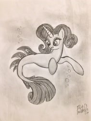 Size: 2152x2848 | Tagged: safe, artist:brekrofmadness, rarity, seapony (g4), high res, monochrome, seaponified, seapony rarity, sketch, solo, species swap, traditional art