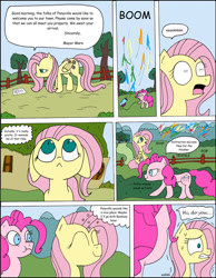 Size: 1024x1322 | Tagged: safe, artist:average-00, fluttershy, pinkie pie, earth pony, pegasus, pony, comic:opposites, comic, floppy ears, party cannon