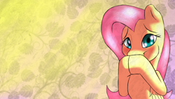 Size: 1920x1080 | Tagged: safe, artist:facelessguru, fluttershy, pegasus, pony, hooves together, looking at you, solo, wallpaper