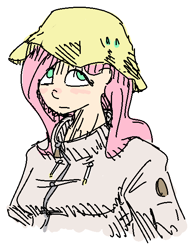 Size: 485x631 | Tagged: safe, artist:nobody, fluttershy, human, blushing, hat, humanized, sketch, solo