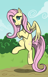 Size: 1000x1600 | Tagged: safe, artist:vistamage, fluttershy, pegasus, pony, floating, fluffy, hooves together, looking at you, solo, spread wings, wings