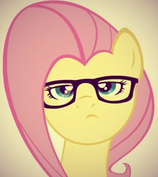 Size: 500x560 | Tagged: safe, artist:sirponylancelot, fluttershy, pegasus, pony, bust, frown, glasses, hipster, hipstershy, portrait, solo