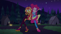 Size: 1920x1080 | Tagged: safe, screencap, pinkie pie, sunset shimmer, better together, equestria girls, sunset's backstage pass!, duo, duo female, female, shoes, sneakers