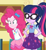 Size: 517x564 | Tagged: safe, derpibooru import, screencap, pinkie pie, sci-twi, twilight sparkle, best trends forever, best trends forever: pinkie pie, better together, equestria girls, clothes, cropped, female, geode of sugar bombs, geode of telekinesis, glasses, pantyhose, ponytail, skirt, smiling