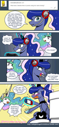 Size: 650x1386 | Tagged: safe, artist:johnjoseco, princess celestia, princess luna, alicorn, pony, ask gaming princess luna, comic, female, gamer luna, mare, nintendo, nintendo switch, reversalmushroom, royal sisters, smiling, toilet, video game