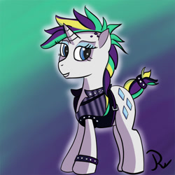 Size: 1000x1000 | Tagged: safe, artist:reflex-pony, rarity, pony, unicorn, it isn't the mane thing about you, alternate hairstyle, clothes, female, mare, punk, raripunk, short hair, smiling, solo