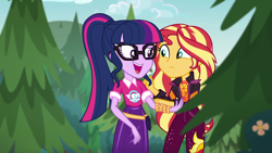 Size: 1920x1080 | Tagged: safe, screencap, sci-twi, sunset shimmer, twilight sparkle, better together, equestria girls, sunset's backstage pass!, music festival outfit