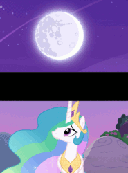 Size: 640x864 | Tagged: safe, edit, screencap, princess celestia, alicorn, pony, celestial advice, animated, caption, crying, cute, female, flashback, gif, looking up, mare, mare in the moon, moon, night, sad, smiling, solo, talking, text