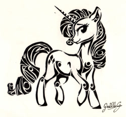 Size: 1447x1342 | Tagged: safe, artist:gaelledragons, rarity, pony, unicorn, female, mare, monochrome, simple background, solo