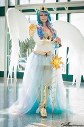 Size: 640x960 | Tagged: safe, artist:annalynncosplay, princess celestia, human, clothes, cosplay, costume, female, irl, irl human, photo, solo, sword, weapon