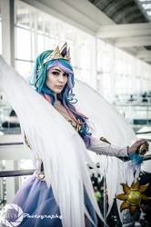 Size: 636x960 | Tagged: safe, artist:annalynncosplay, princess celestia, human, clothes, cosplay, costume, female, irl, irl human, photo, solo, sword, weapon