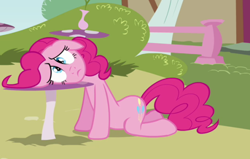 Size: 540x343 | Tagged: safe, screencap, pinkie pie, earth pony, pony, too many pinkie pies, sad, solo, upset