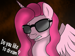 Size: 1024x768 | Tagged: safe, artist:pinkamenascratch, pinkie pie, alicorn, pony, captain jack, pinkamena diane pie, pinkamenacorn, pinkiecorn, race swap, solo, song reference, sunglasses, xk-class end-of-the-world scenario