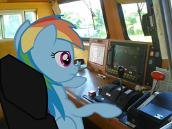Size: 640x480 | Tagged: safe, artist:indonesiarailroadpht, derpibooru import, rainbow dash, pegasus, pony, female, irl, irl pony, mare, photo, ponies in real life, railroad, solo, train