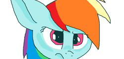 Size: 1007x478 | Tagged: safe, artist:rainbow eevee, derpibooru import, rainbow dash, pegasus, pony, 1000 hours in ms paint, angry, face, female, huge ears, looking up, ms paint, old art, simple background, solo, white background