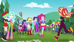 Size: 1920x1080 | Tagged: safe, screencap, applejack, cherry crash, drama letter, fluttershy, golden hazel, paisley, pinkie pie, rainbow dash, rarity, sci-twi, sunset shimmer, twilight sparkle, watermelody, equestria girls, equestria girls series, sunset's backstage pass!, spoiler:eqg series (season 2), boots, high heel boots, humane five, humane seven, humane six, music festival outfit, shoes, sneakers