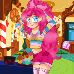 Size: 1024x1024 | Tagged: safe, artist:rainicornarts, artist:rainicornmagic, pinkie pie, human, belly button, humanized, solo