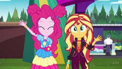 Size: 1920x1080 | Tagged: safe, screencap, max steele, pinkie pie, sunset shimmer, better together, equestria girls, sunset's backstage pass!