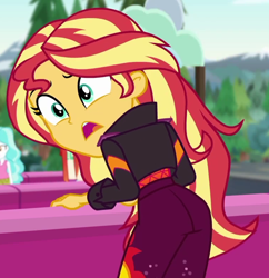 Size: 764x790 | Tagged: safe, screencap, paisley, sunset shimmer, better together, equestria girls, sunset's backstage pass!, ass, bunset shimmer, butt, cropped, female, fry lilac