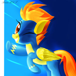 Size: 2000x2000 | Tagged: safe, artist:mrbrunoh1, derpibooru import, spitfire, happy, light, looking at you, smiling, solo, wink, wonderbolts, wonderbolts uniform