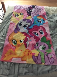 Size: 2448x3264 | Tagged: safe, derpibooru import, applejack, fluttershy, pinkie pie, rainbow dash, rarity, spike, twilight sparkle, twilight sparkle (alicorn), alicorn, cute, irl, mane seven, mane six, merchandise, photo, towel