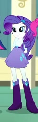 Size: 221x695 | Tagged: safe, screencap, rarity, eqg summertime shorts, equestria girls, pet project, arm behind back, book, clothes, cropped, cute, female, offscreen character, raribetes, skirt, smiling