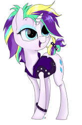 Size: 1528x2320 | Tagged: safe, artist:arcuswind, rarity, pony, unicorn, it isn't the mane thing about you, alternate hairstyle, clothes, cute, female, jacket, mare, punk, raribetes, raripunk, simple background, smiling, solo, tail wrap, transparent background