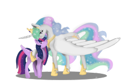 Size: 1500x1000 | Tagged: safe, artist:crownedkitten, princess celestia, twilight sparkle, twilight sparkle (alicorn), alicorn, pony, celestial advice, hug, simple background, transparent background