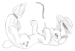 Size: 1966x1330 | Tagged: safe, artist:aisureimi, applejack, earth pony, pony, falling, monochrome, underhoof