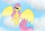 Size: 1754x1240 | Tagged: safe, artist:dominiquescreations, fluttershy, pegasus, pony, flower, flower in hair, flower in tail, flying, sky, solo, spread wings