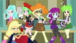 Size: 1920x1080 | Tagged: safe, derpibooru import, screencap, applejack, cherry crash, drama letter, mystery mint, paisley, scribble dee, watermelody, better together, equestria girls, a queen of clubs, applejack's hat, background human, beret, book, boots, clothes, club, cowboy hat, flower, geode of super strength, glasses, hat, magical geodes, manga, miniskirt, pantyhose, photobomb, picture, plaid skirt, ripped pantyhose, rose, sailor jupiter, sailor mars, sailor mercury, sailor moon, sailor venus, sextet, shoes, skirt, skull, tuxedo jack, tuxedo mask