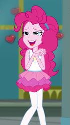 Size: 483x859 | Tagged: safe, derpibooru import, screencap, pinkie pie, better together, equestria girls, super squad goals, canterlot city, clothes, cropped, female, hairband, heart, pantyhose, skirt