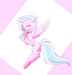 Size: 1400x1458 | Tagged: safe, artist:kkmrarar, silverstream, classical hippogriff, hippogriff, school daze, season 8, eyes closed, female, flying, jewelry, necklace, solo