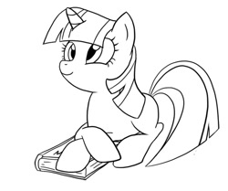 Size: 600x502 | Tagged: safe, artist:pavagat, derpibooru import, twilight sparkle, book, lineart, monochrome, solo