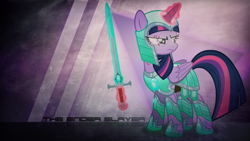 Size: 1920x1080 | Tagged: safe, artist:a4r91n, artist:vipeydashie, derpibooru import, twilight sparkle, twilight sparkle (alicorn), alicorn, pony, armor, crossover, diamond armor, diamond sword, eye scar, female, glowing horn, magic, magic aura, mare, minecraft, scar, show accurate, solo, sword, telekinesis, vector, wallpaper, warrior twilight sparkle, weapon